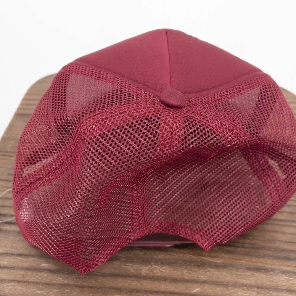 Anthropologie Nephthys Illustrated Sleighbell Spritz Trucker Hat Burgundy NWT - Picture 3 of 6
